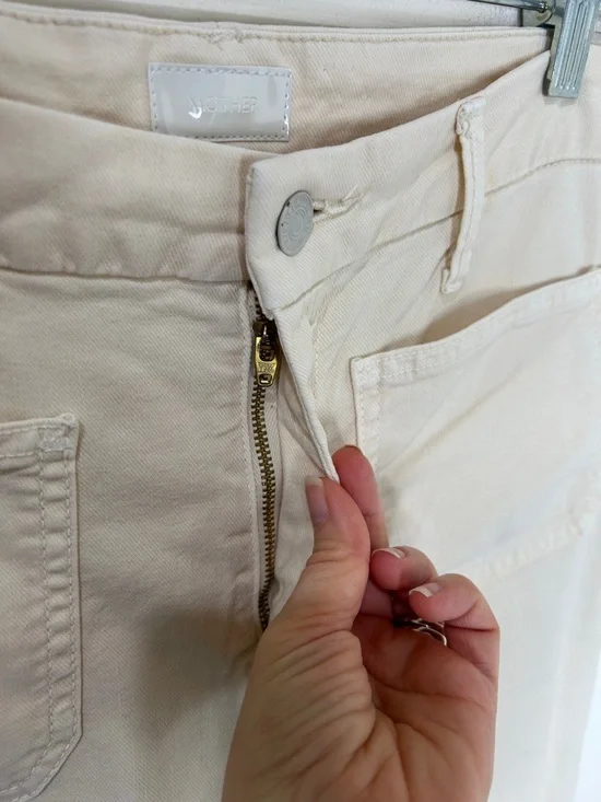 MOTHER The Patch Pocket Roller Skimp Wide Leg Jeans Sz 29 Chalk Ivory - Picture 9 of 16